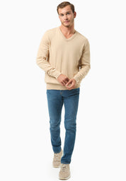 Organic Cotton Knit V-neck Sweater in beige - Ecomarket.com