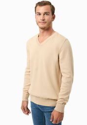 Organic Cotton Knit V-neck Sweater in beige - Ecomarket.com