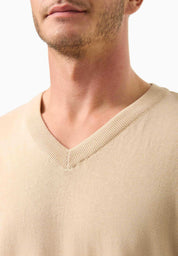Organic Cotton Knit V-neck Sweater in beige - Ecomarket.com
