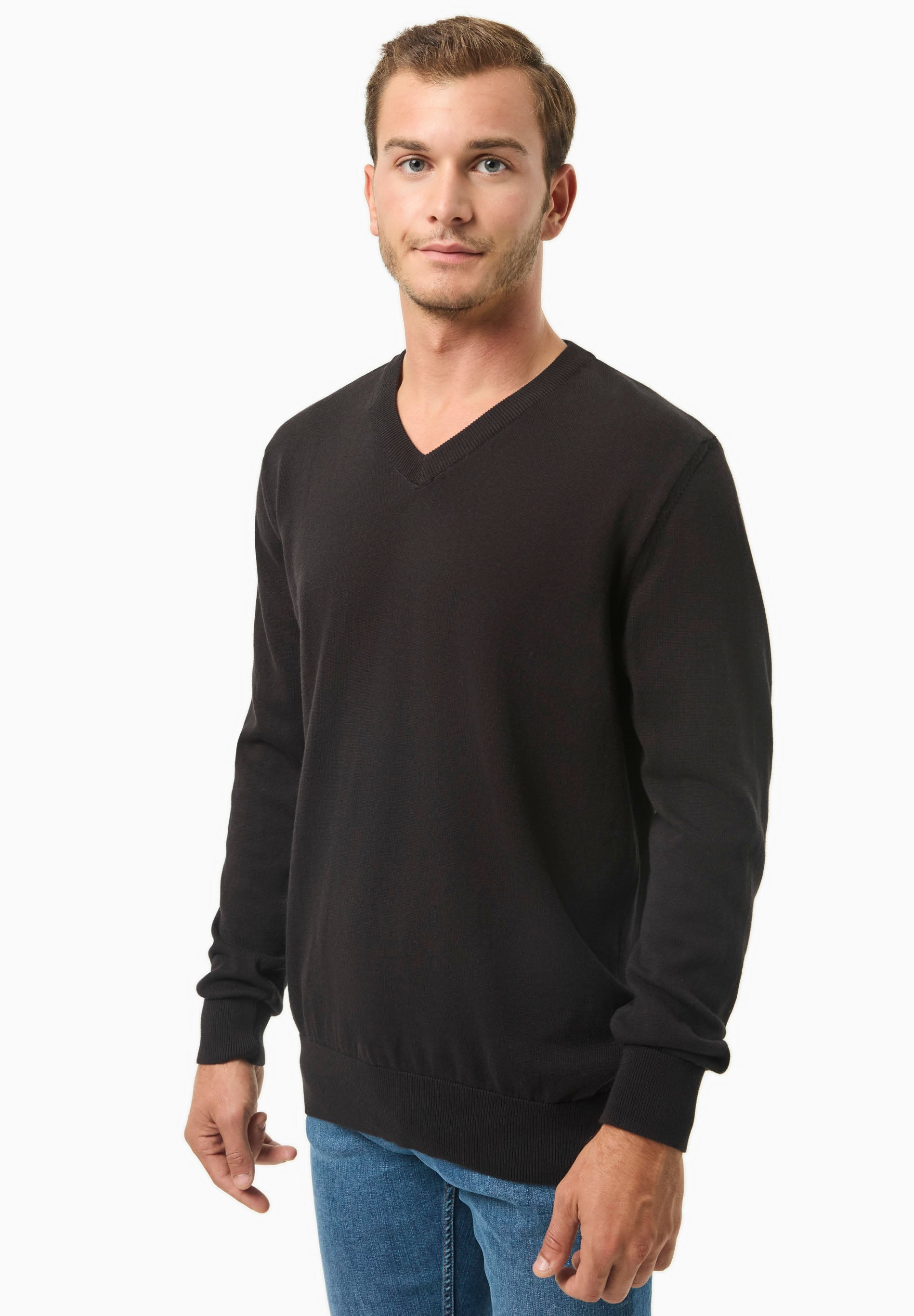 Organic Cotton Knit V-neck Sweater in black - Ecomarket.com
