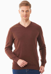 Organic Cotton Knit V-neck Sweater in brown - Ecomarket.com