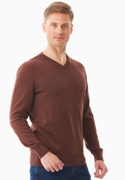 Organic Cotton Knit V-neck Sweater in brown - Ecomarket.com