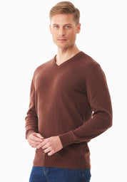 Organic Cotton Knit V-neck Sweater in brown - Ecomarket.com