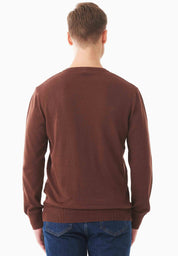 Organic Cotton Knit V-neck Sweater in brown - Ecomarket.com