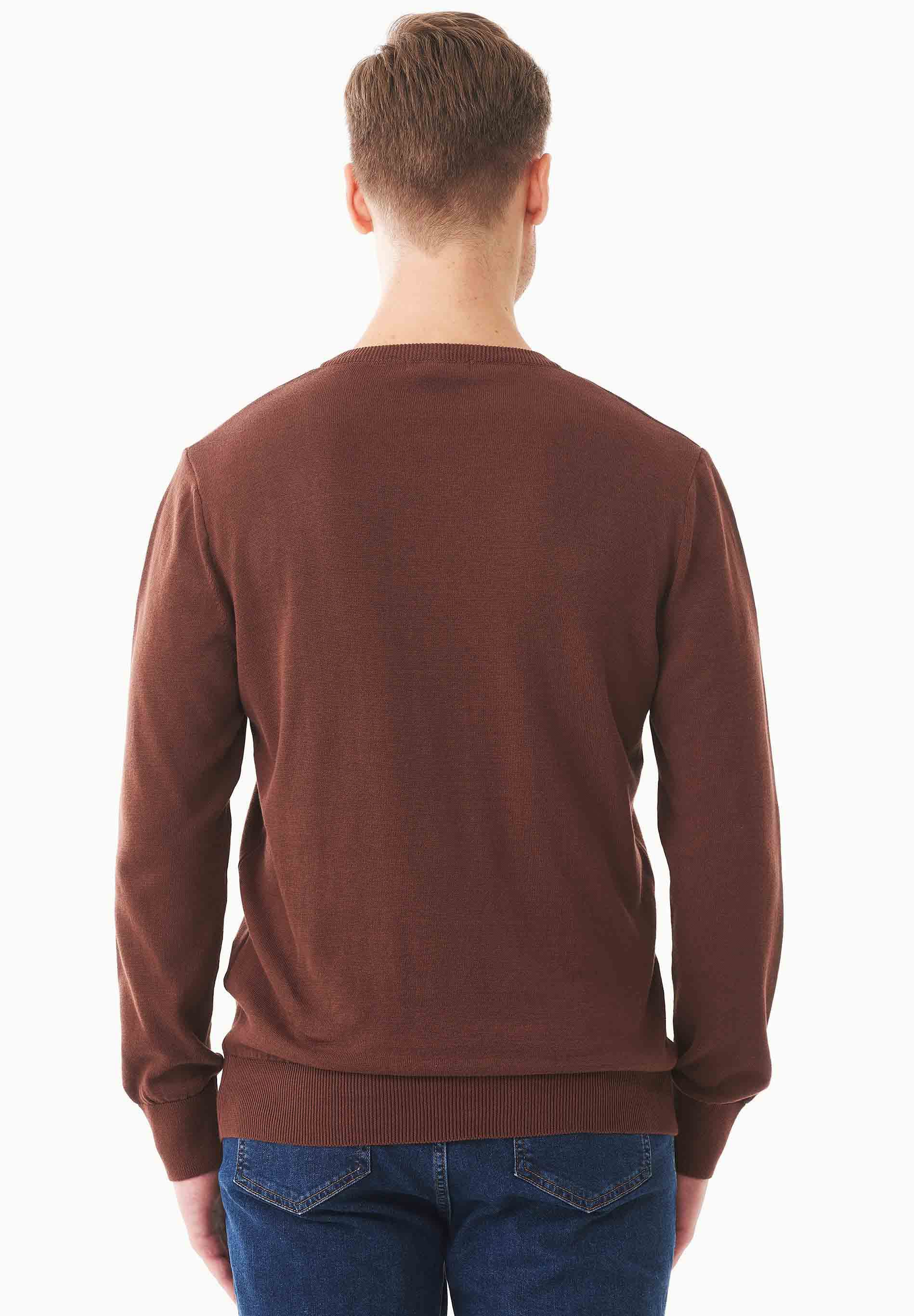 Organic Cotton Knit V-neck Sweater in brown - Ecomarket.com