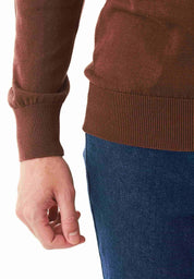 Organic Cotton Knit V-neck Sweater in brown - Ecomarket.com