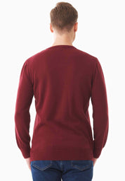 Organic Cotton Knit V-neck Sweater in syrah red - Ecomarket.com