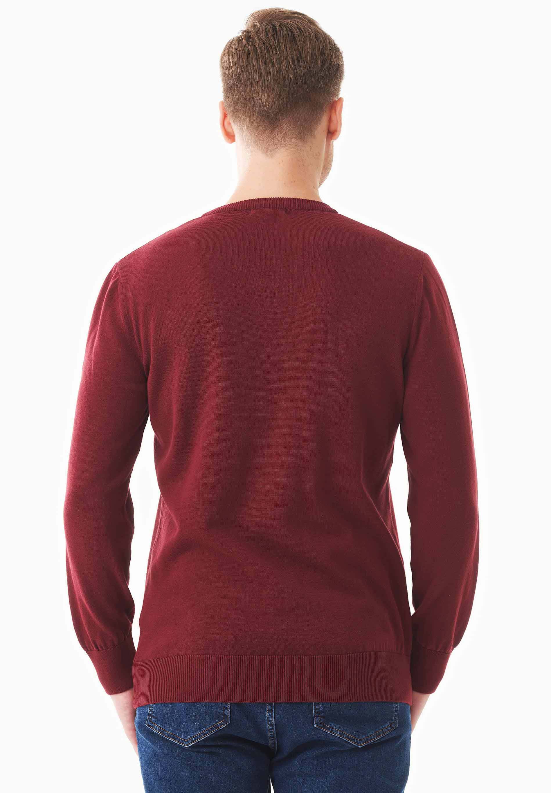 Organic Cotton Knit V-neck Sweater in syrah red - Ecomarket.com