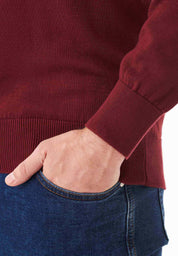 Organic Cotton Knit V-neck Sweater in syrah red - Ecomarket.com