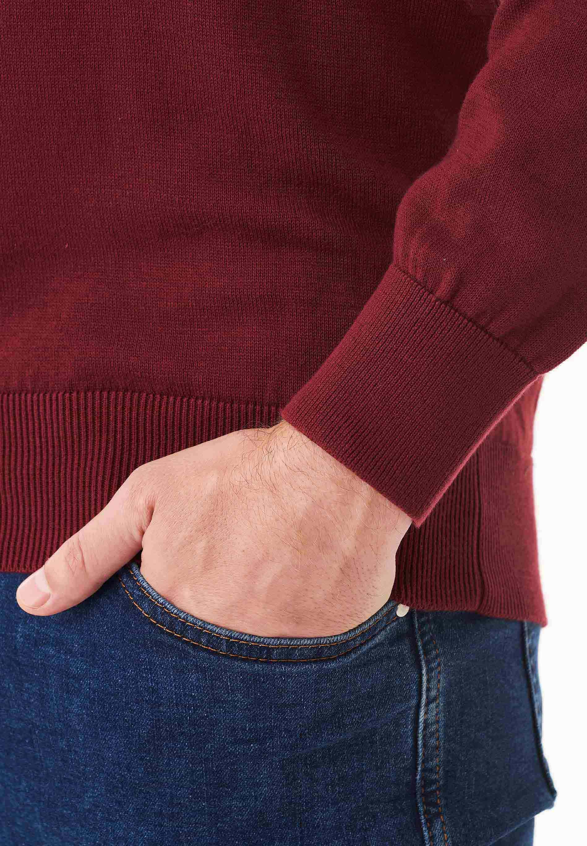 Organic Cotton Knit V-neck Sweater in syrah red - Ecomarket.com