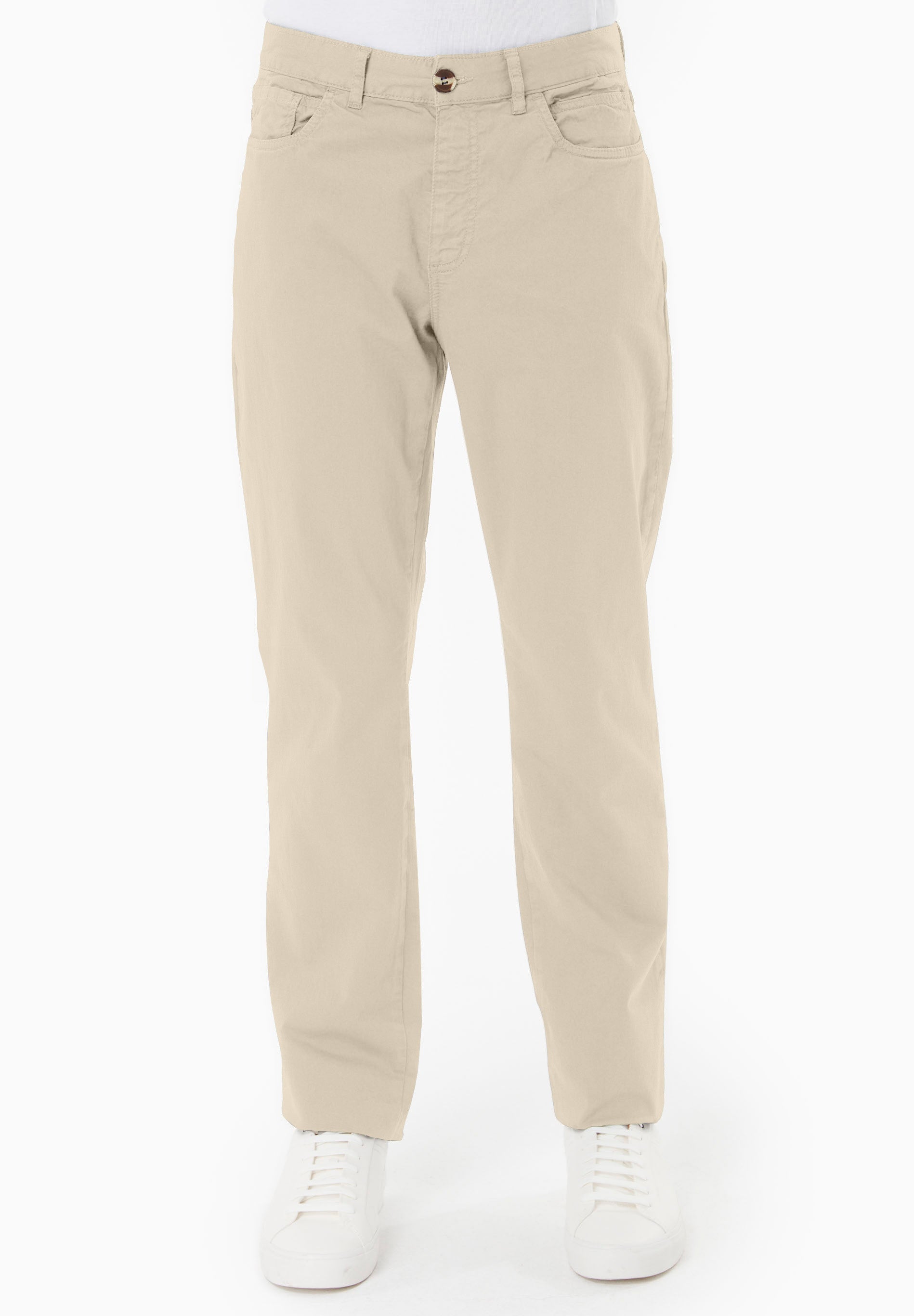 Regular-Fit Stretch Twill Trousers in Organic Cotton in beige - Ecomarket.com