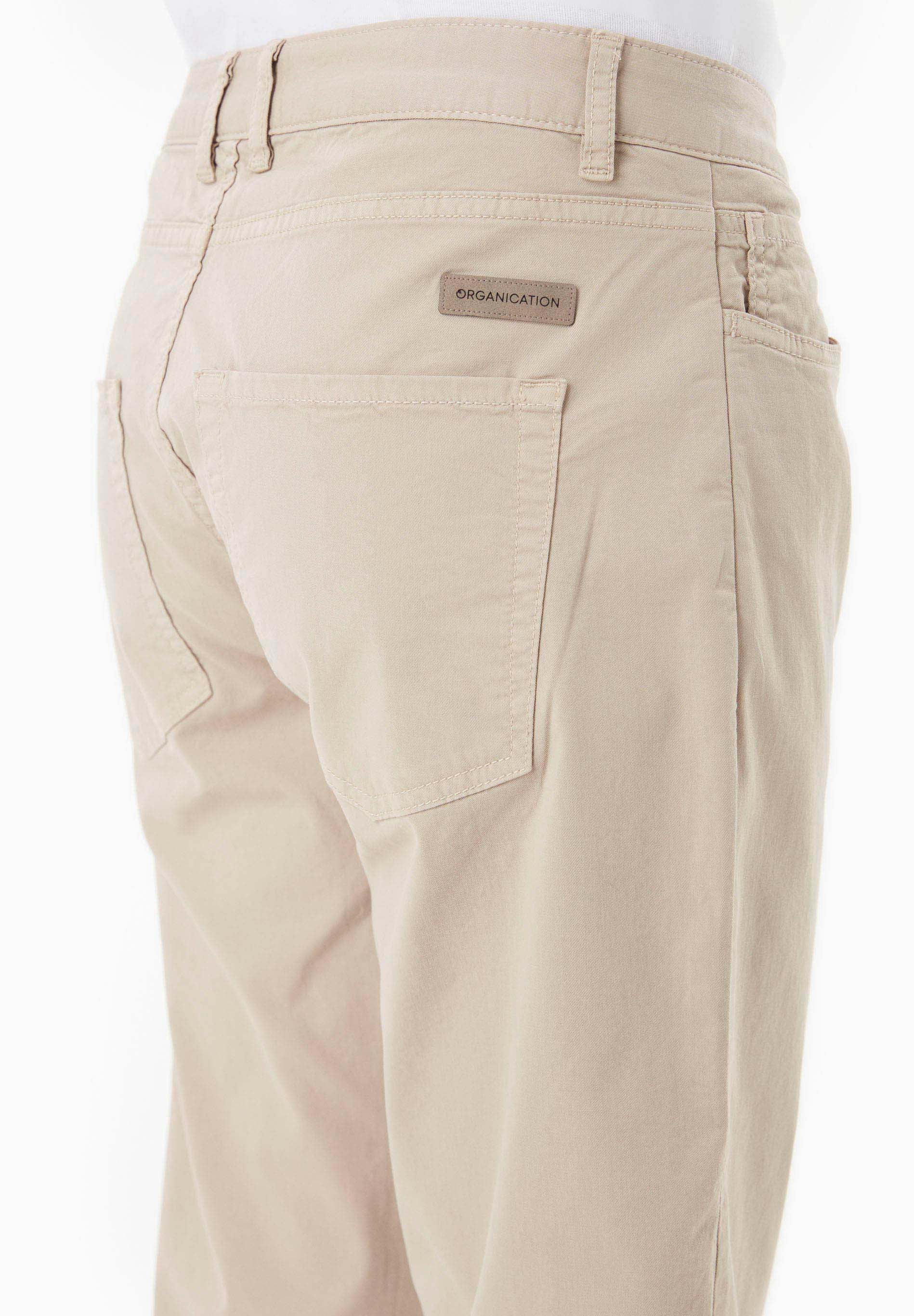 Regular-Fit Stretch Twill Trousers in Organic Cotton in beige - Ecomarket.com