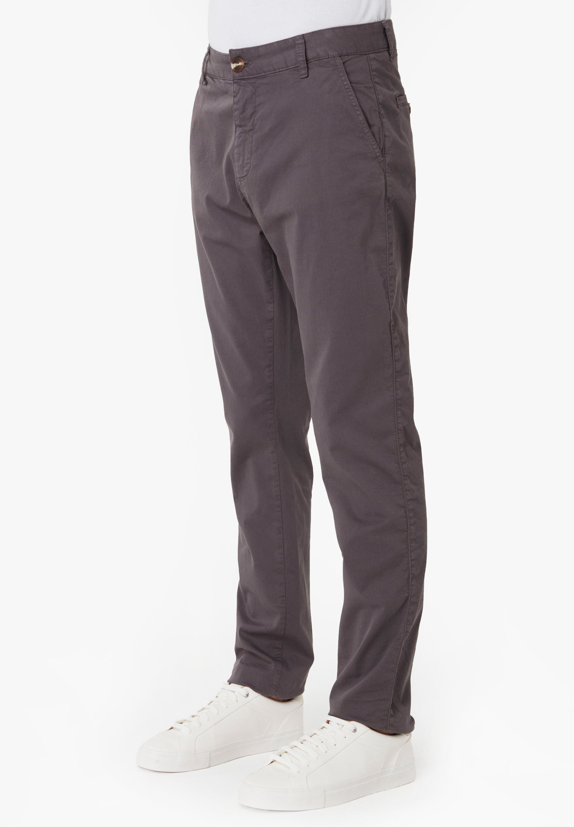 Slim-Fit Twill Trousers in Organic Cotton Stretch in dark grey - Ecomarket.com