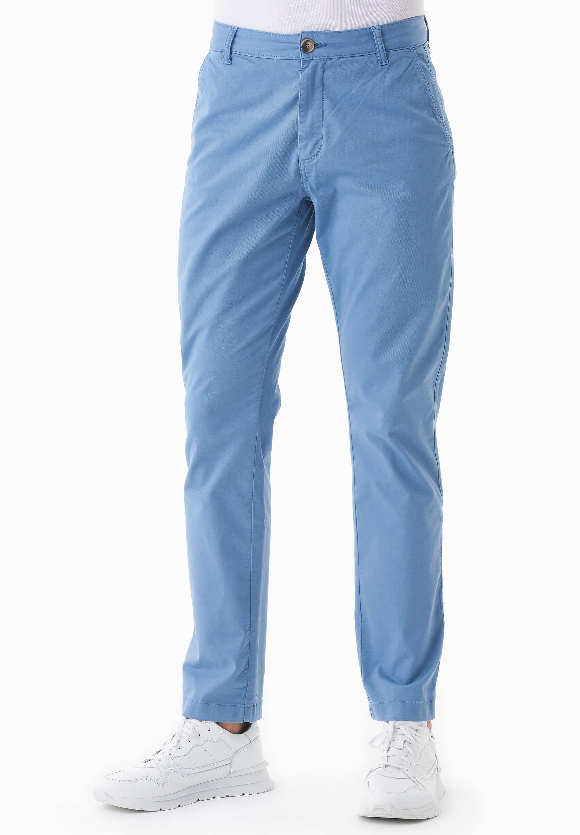 Slim-Fit Twill Trousers in Organic Cotton Stretch in blue - Ecomarket.com