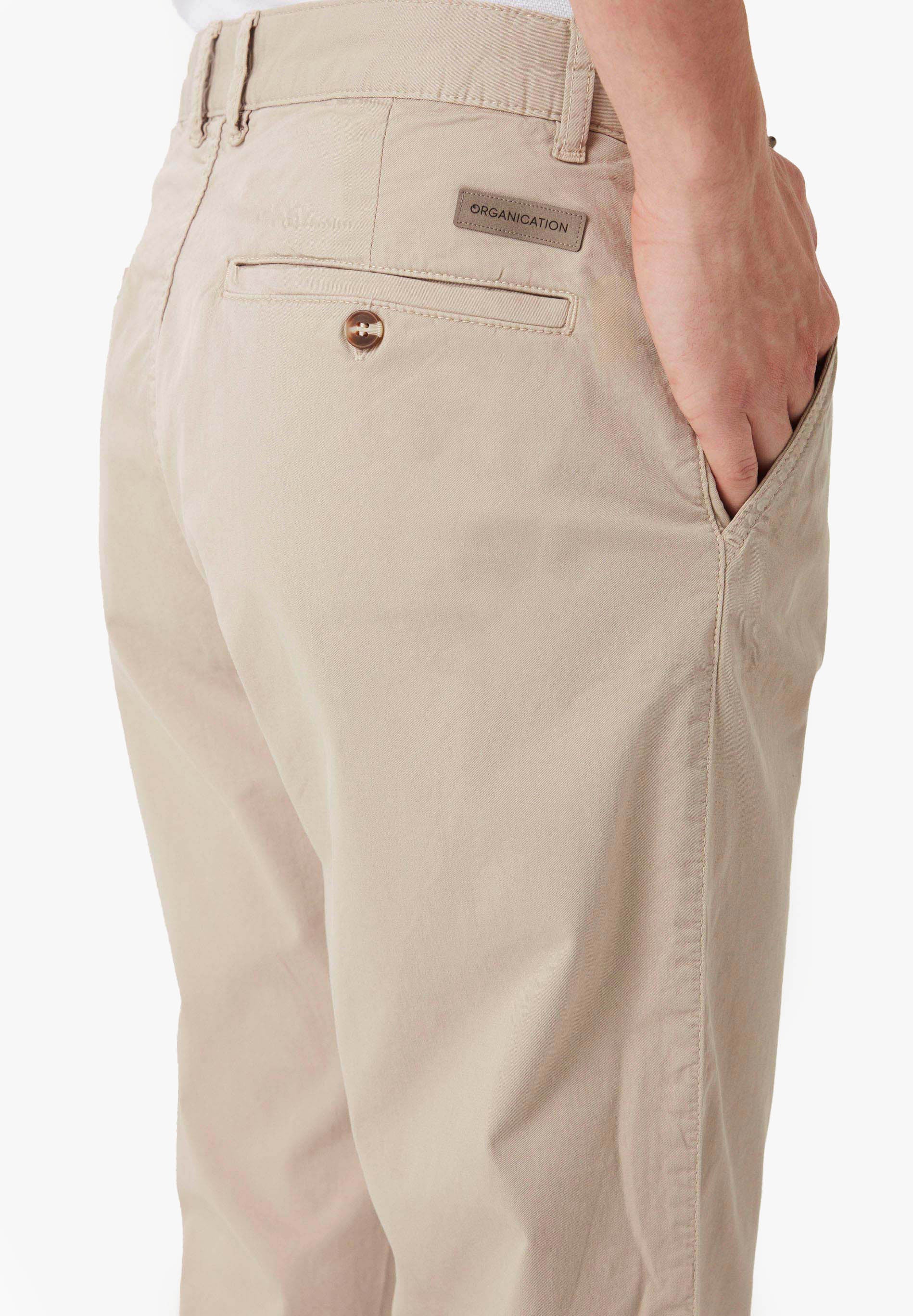 Slim-Fit Twill Trousers in Organic Cotton Stretch in beige - Ecomarket.com