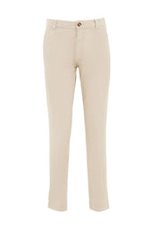 Slim-Fit Twill Trousers in Organic Cotton Stretch in beige - Ecomarket.com