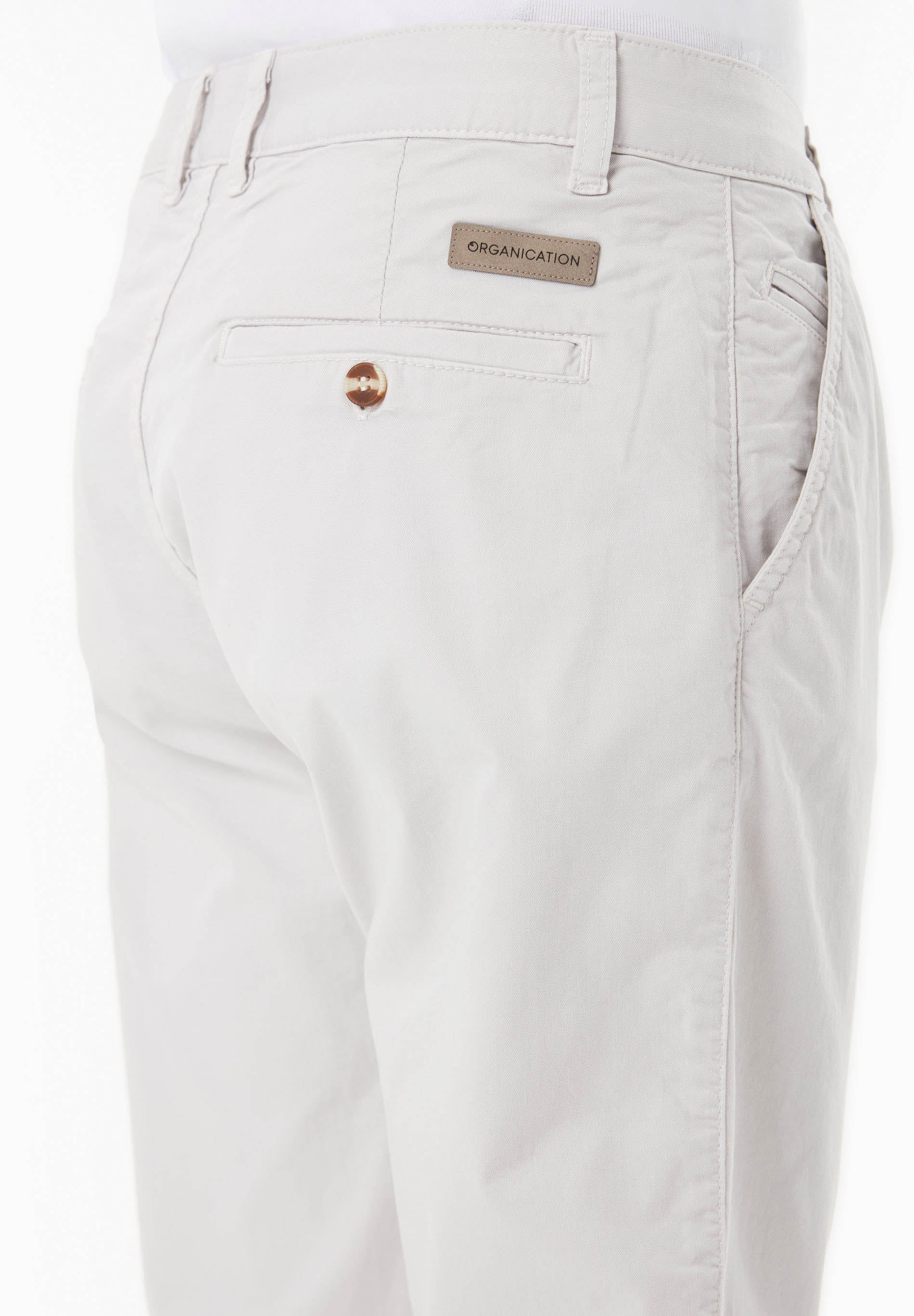 Slim-Fit Twill Trousers in Organic Cotton Stretch in light grey - Ecomarket.com
