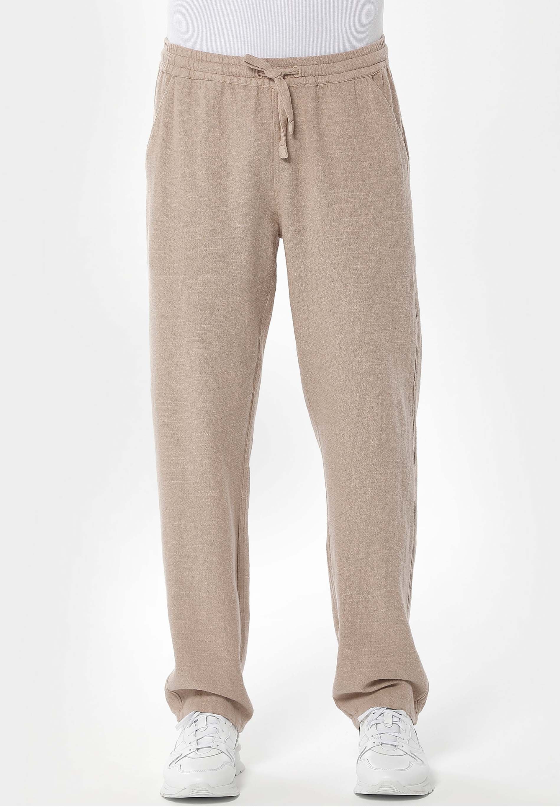 Linen-Blend Trousers in Organic Cotton & LENZING™ ECOVERO™ in beige - Ecomarket.com