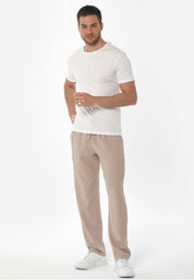 Linen-Blend Trousers in Organic Cotton & LENZING™ ECOVERO™ in beige - Ecomarket.com