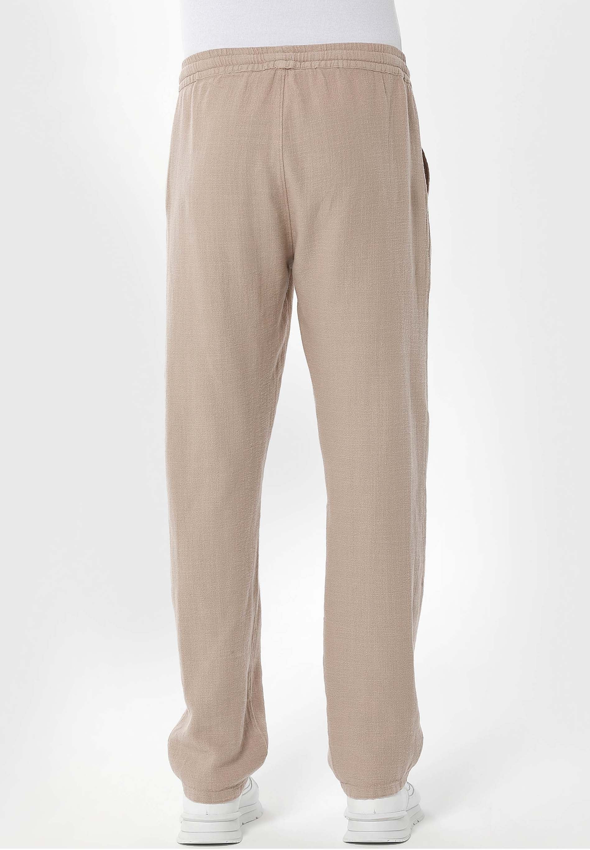 Linen-Blend Trousers in Organic Cotton & LENZING™ ECOVERO™ in beige - Ecomarket.com
