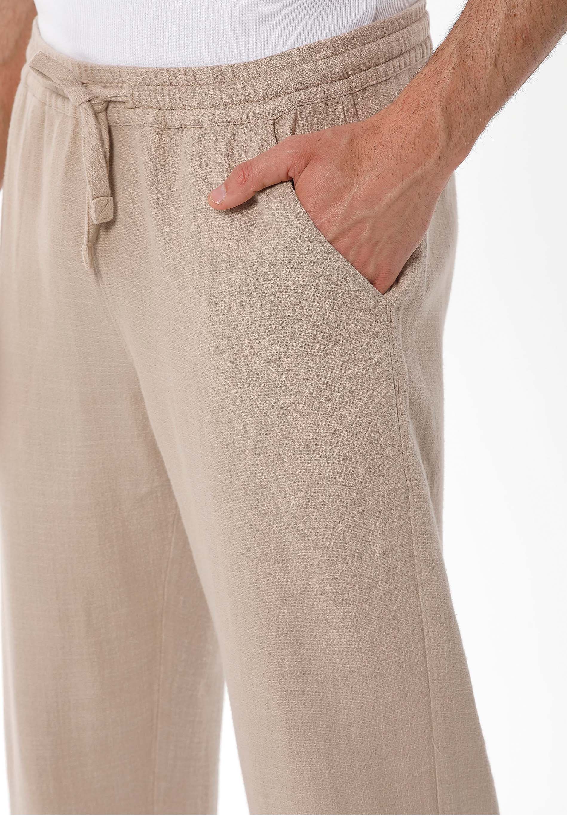 Linen-Blend Trousers in Organic Cotton & LENZING™ ECOVERO™ in beige - Ecomarket.com