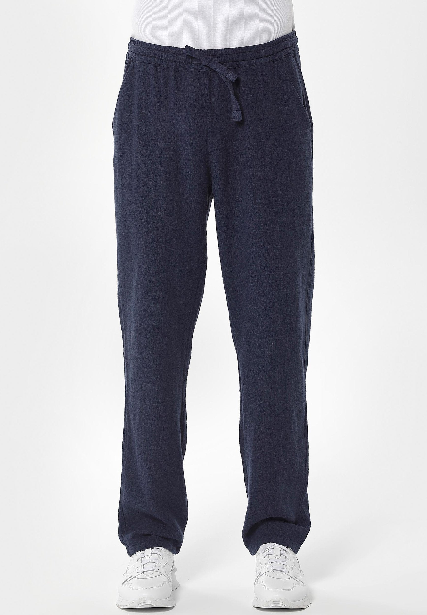 Linen-Blend Trousers in Organic Cotton & LENZING™ ECOVERO™ in navy - Ecomarket.com