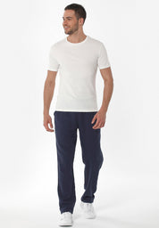 Linen-Blend Trousers in Organic Cotton & LENZING™ ECOVERO™ in navy - Ecomarket.com