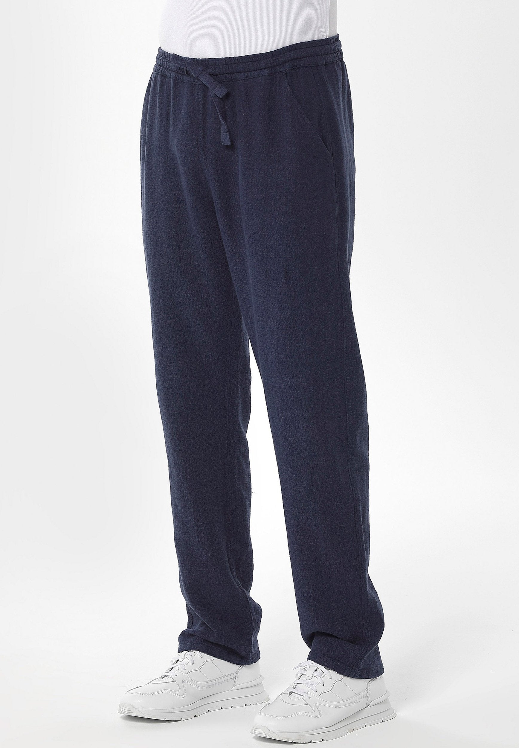 Linen-Blend Trousers in Organic Cotton & LENZING™ ECOVERO™ in navy - Ecomarket.com