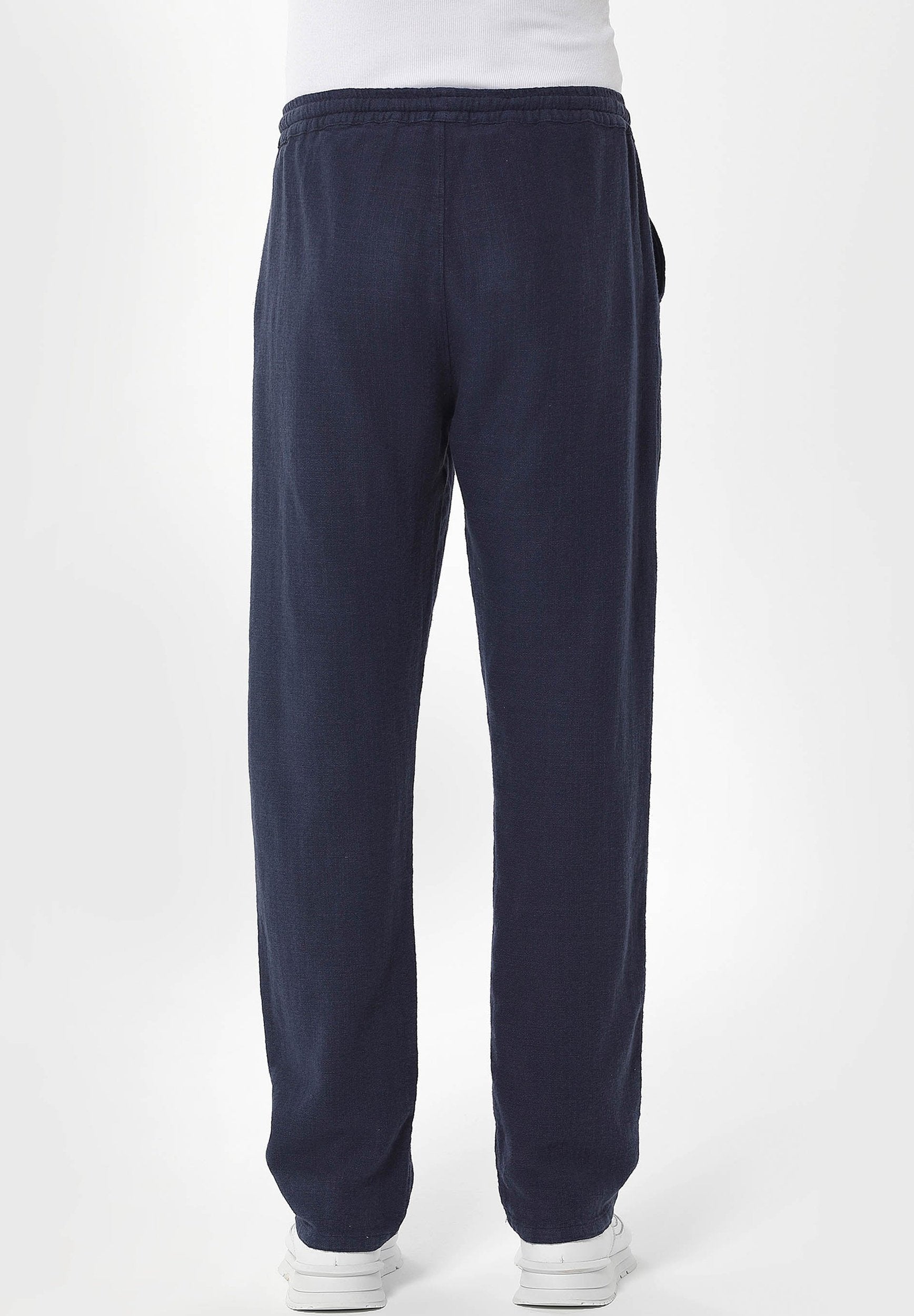 Linen-Blend Trousers in Organic Cotton & LENZING™ ECOVERO™ in navy - Ecomarket.com