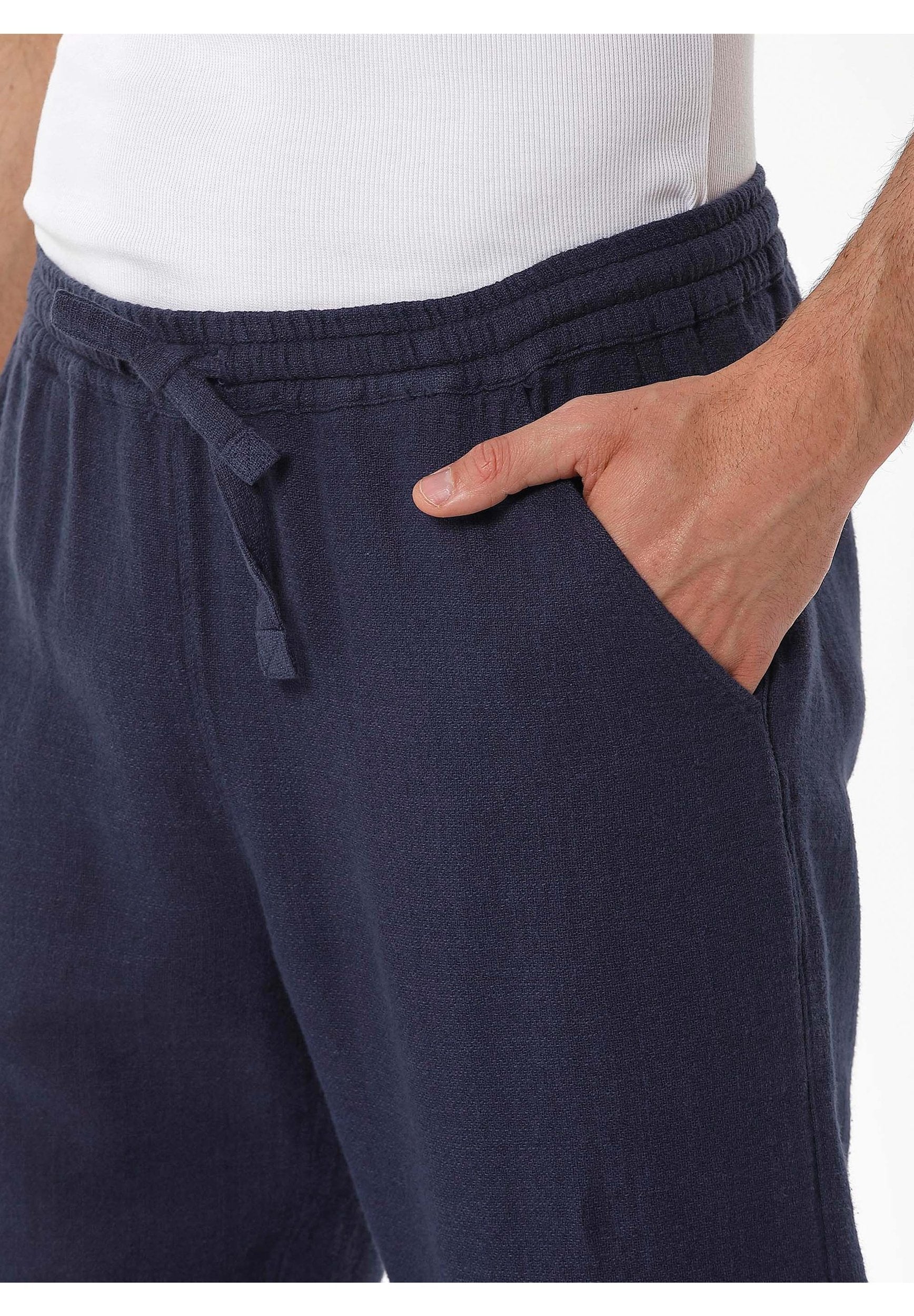 Linen-Blend Trousers in Organic Cotton & LENZING™ ECOVERO™ in navy - Ecomarket.com
