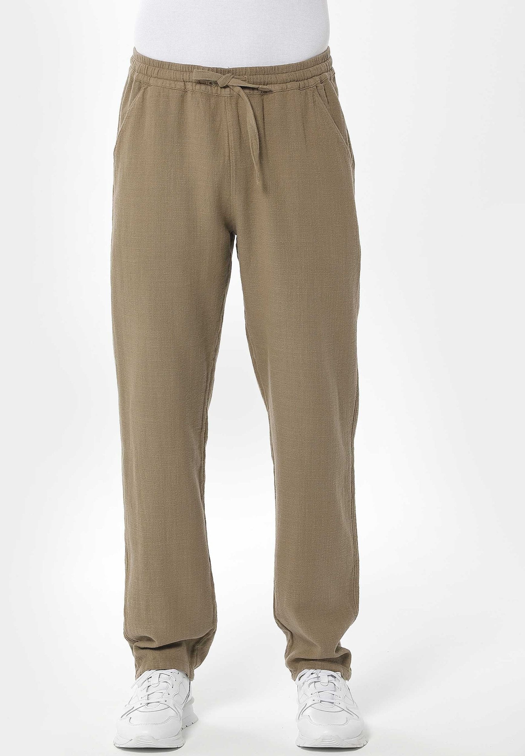 Linen-Blend Trousers in Organic Cotton & LENZING™ ECOVERO™ in olive green - Ecomarket.com