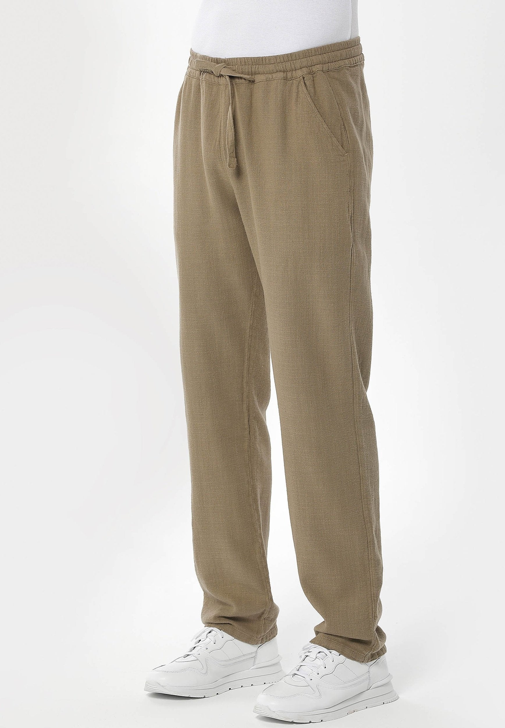 Linen-Blend Trousers in Organic Cotton & LENZING™ ECOVERO™ in olive green - Ecomarket.com