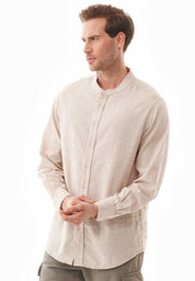 Striped Shirt in Organic Cotton & Linen in sand & ecru - Ecomarket.com