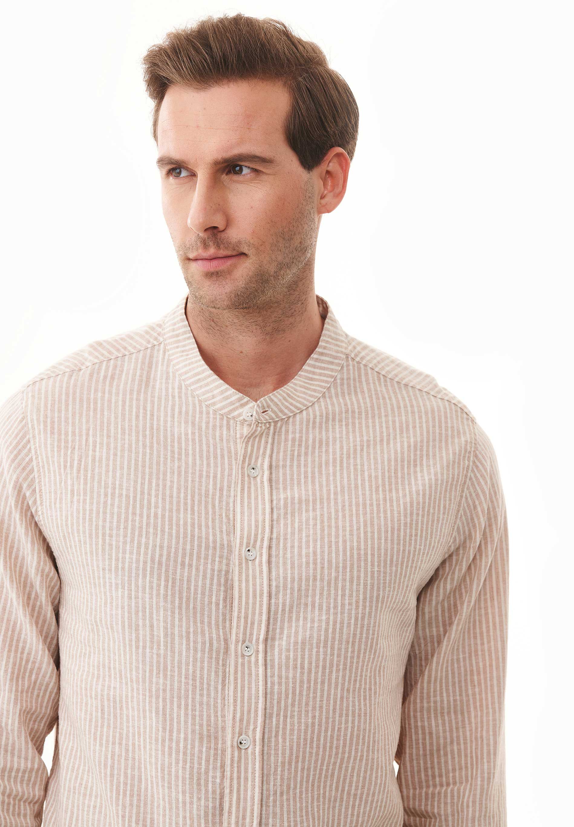 Striped Shirt in Organic Cotton & Linen in sand & ecru - Ecomarket.com