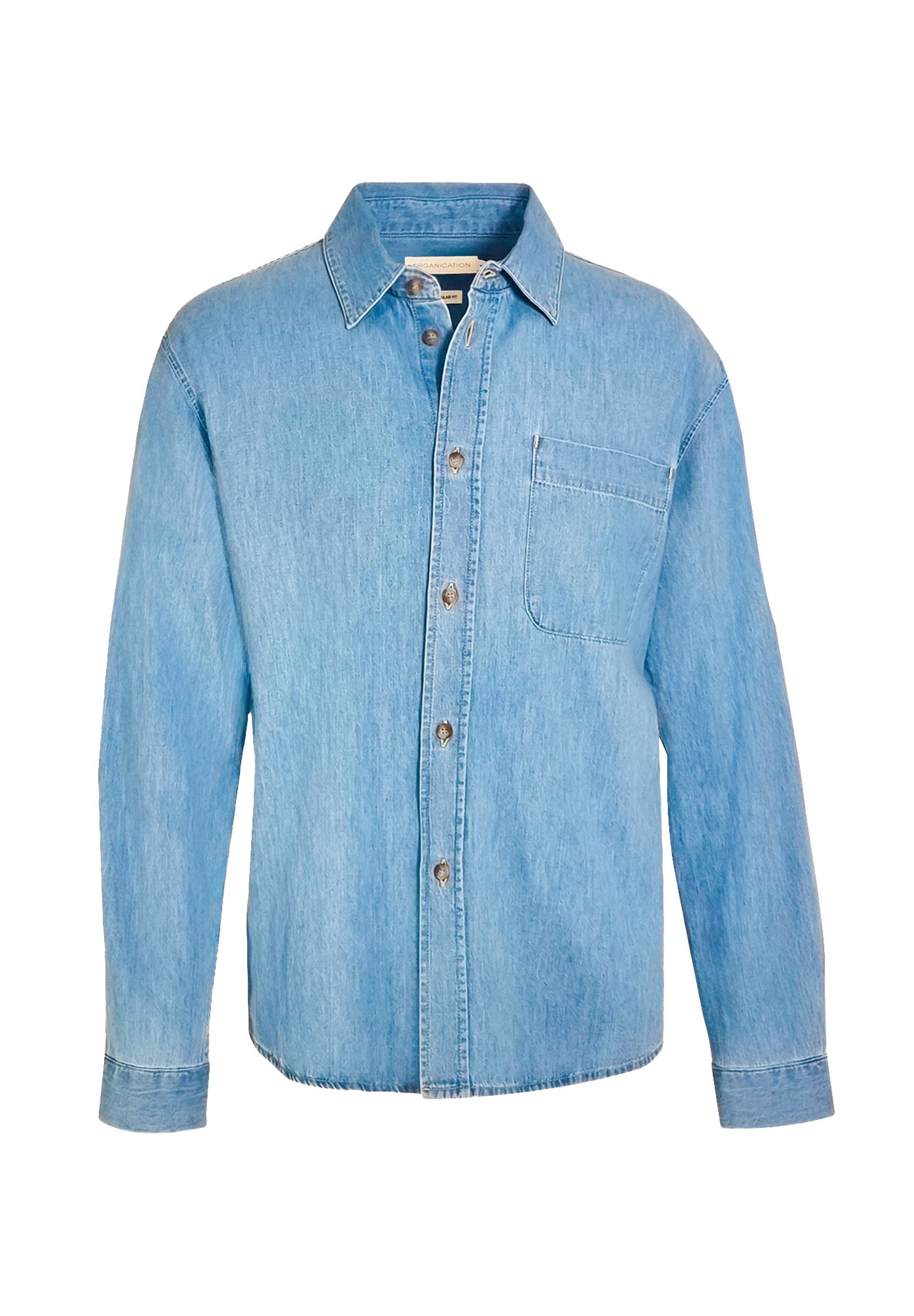 Organic Cotton Denim Shirt with Low-Impact Light Wash - Ecomarket.com