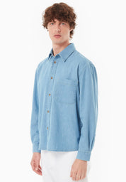 Organic Cotton Denim Shirt with Low-Impact Light Wash - Ecomarket.com
