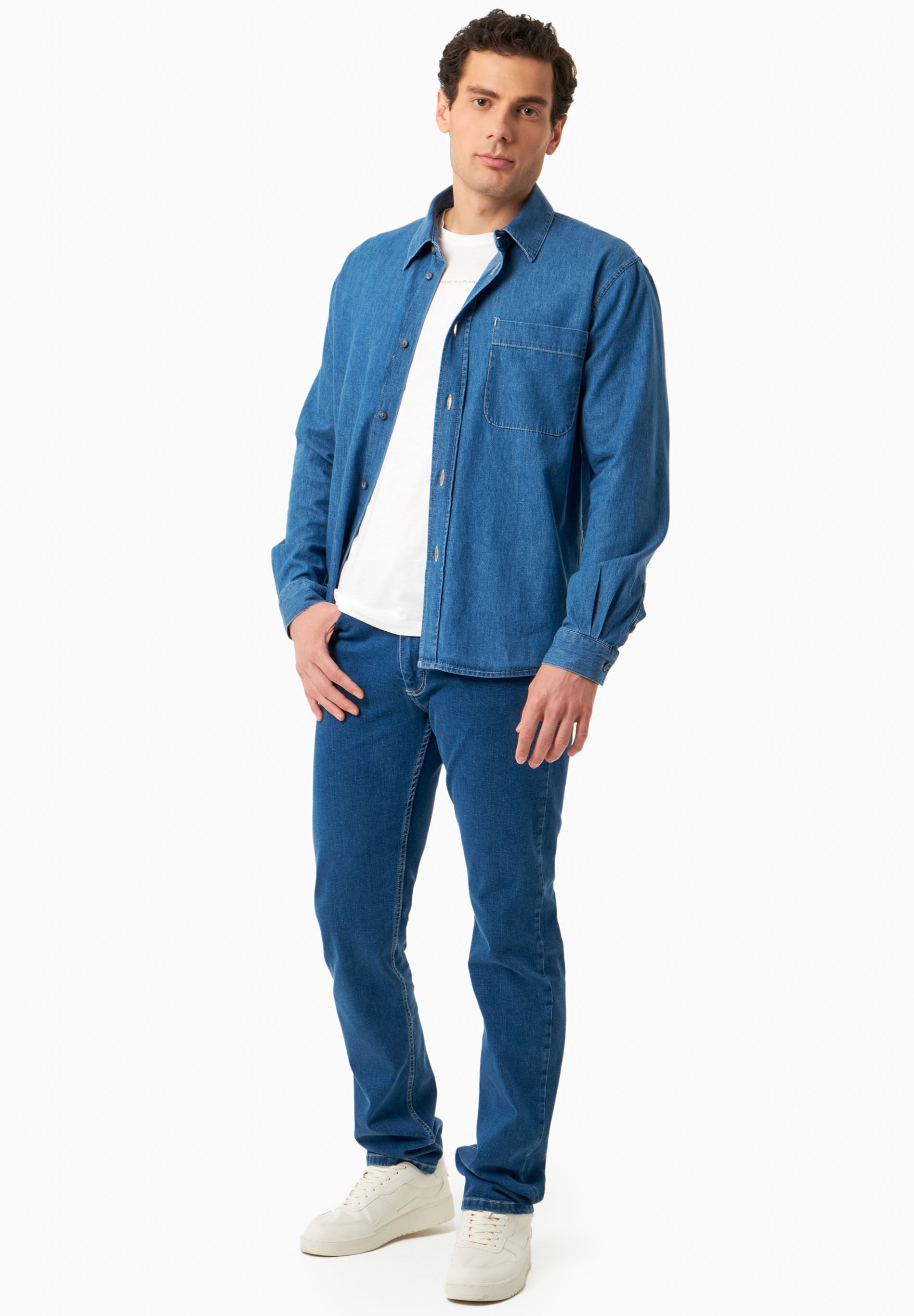 Organic Cotton Denim Shirt with Low-Impact Medium Wash - Ecomarket.com