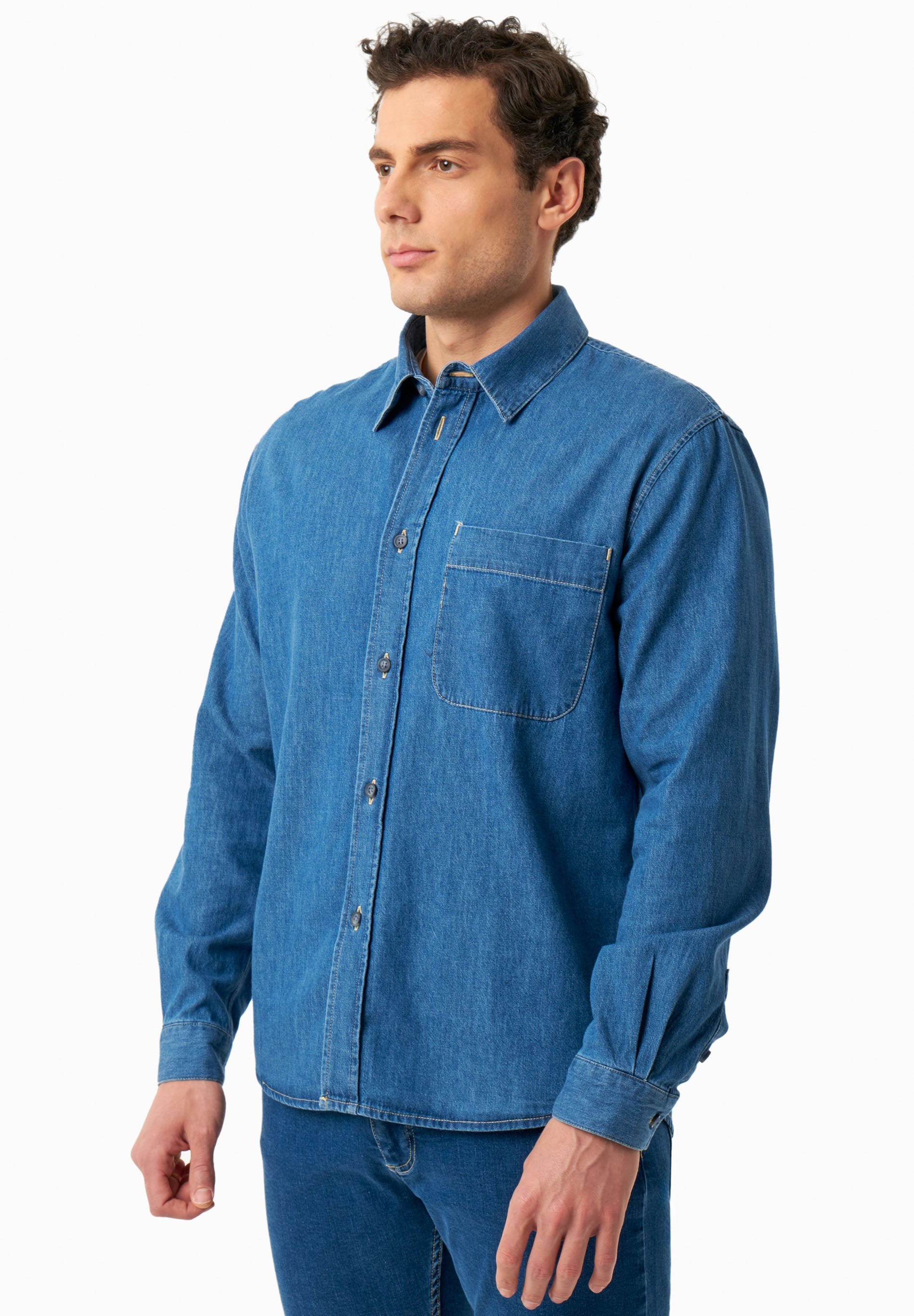 Organic Cotton Denim Shirt with Low-Impact Medium Wash - Ecomarket.com