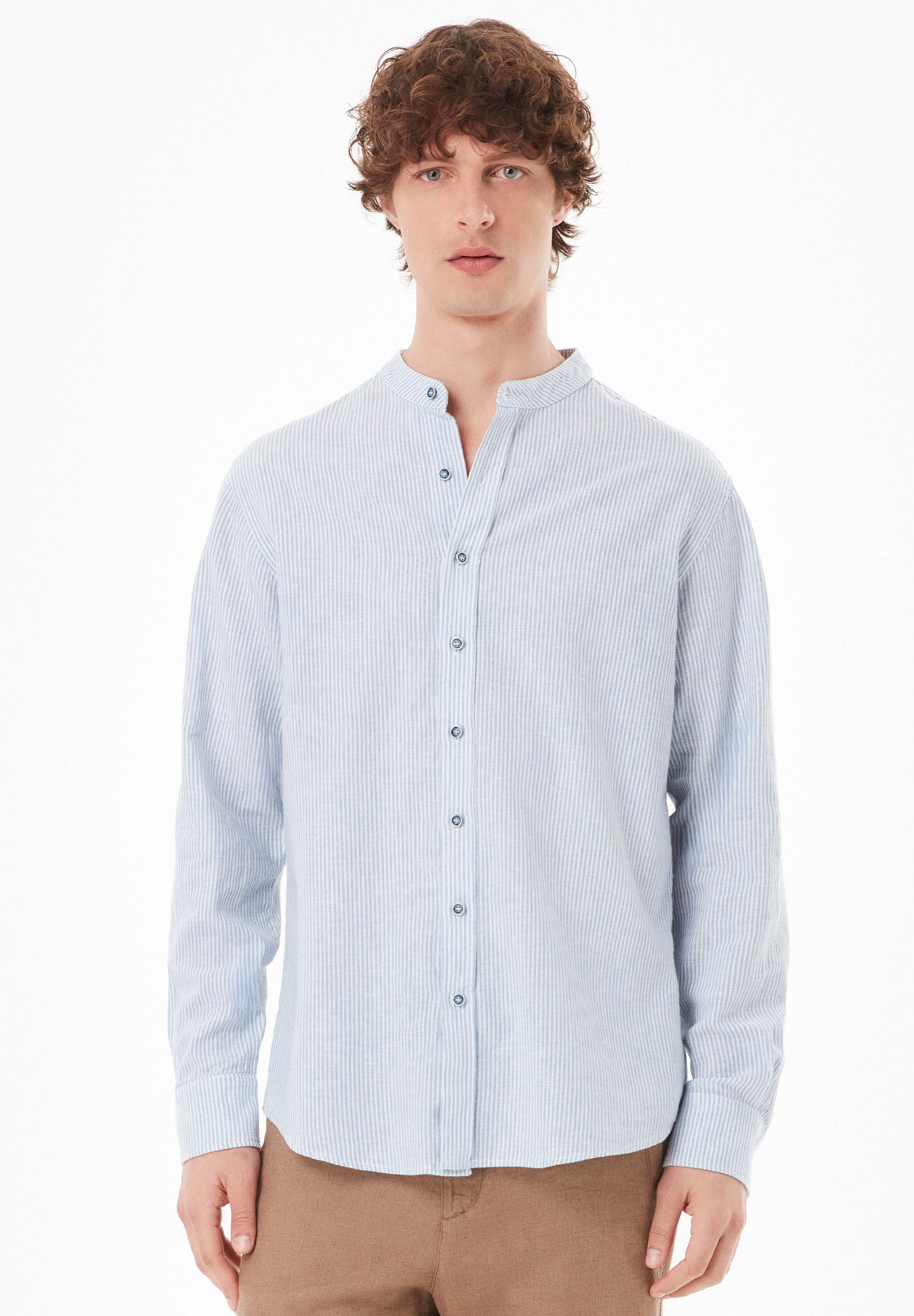 Yarn-Dyed Shirt in Organic Cotton & Linen in blue & white - Ecomarket.com