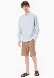 Yarn-Dyed Shirt in Organic Cotton & Linen in blue & white - Ecomarket.com
