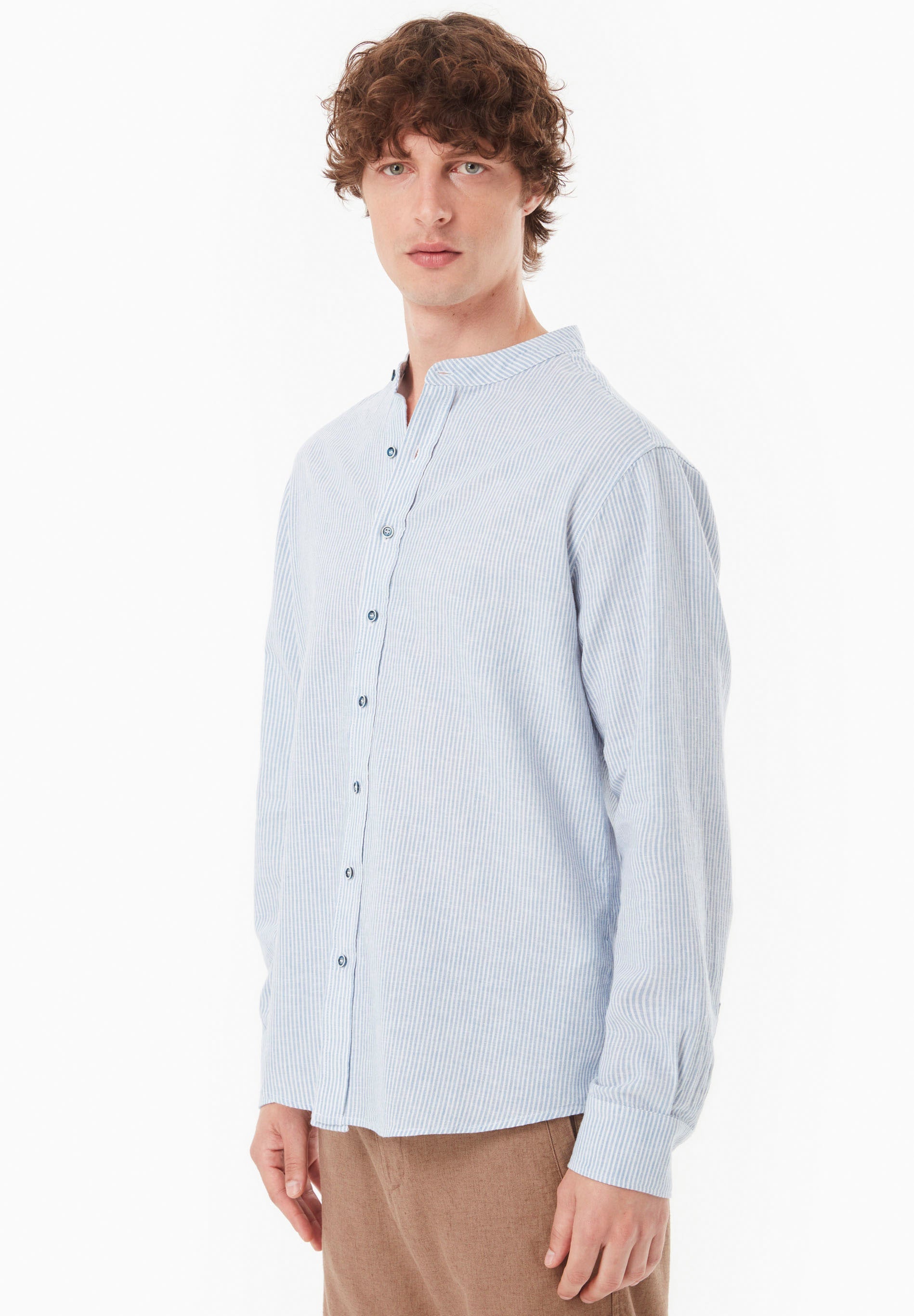 Yarn-Dyed Shirt in Organic Cotton & Linen in blue & white - Ecomarket.com
