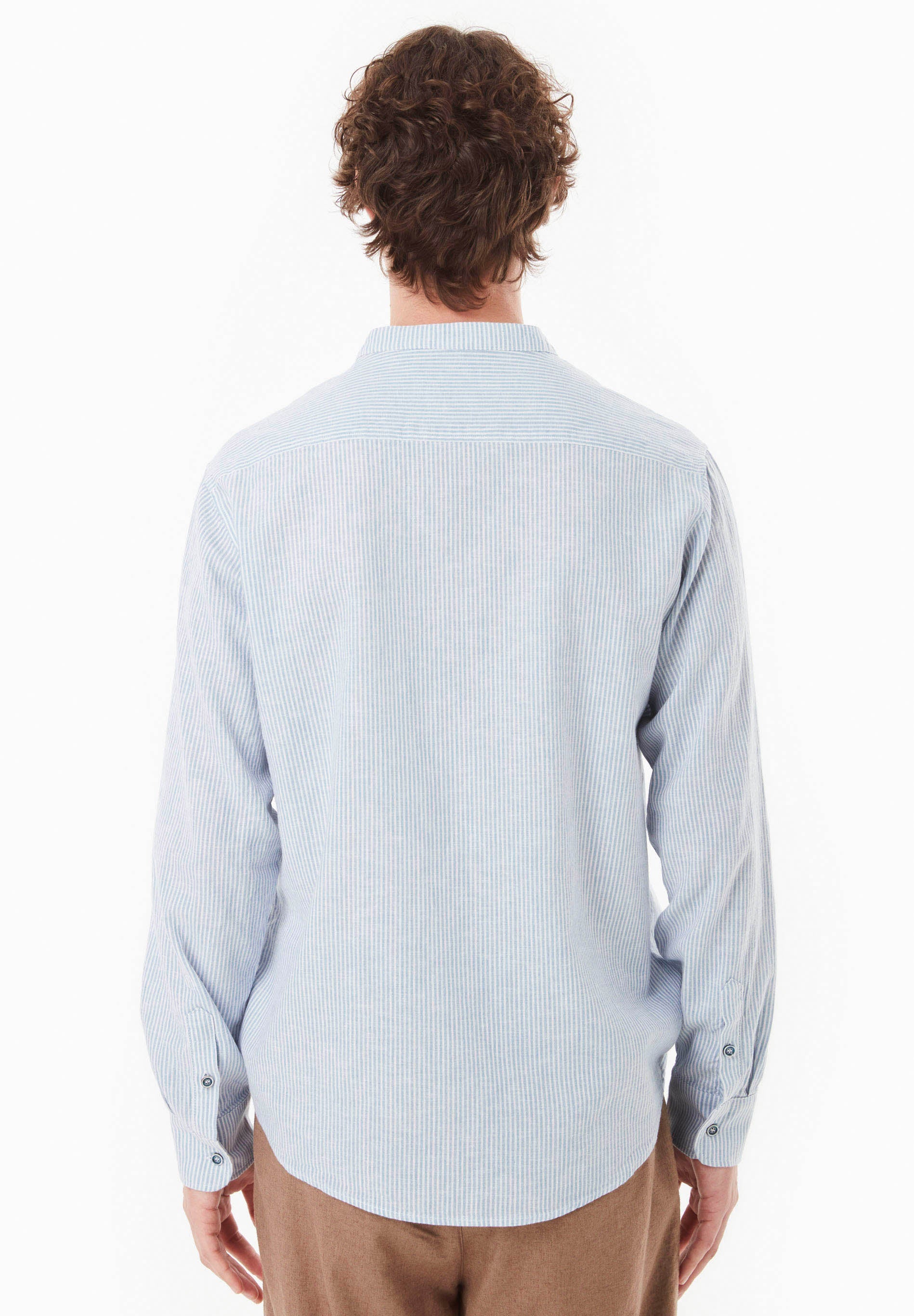 Yarn-Dyed Shirt in Organic Cotton & Linen in blue & white - Ecomarket.com