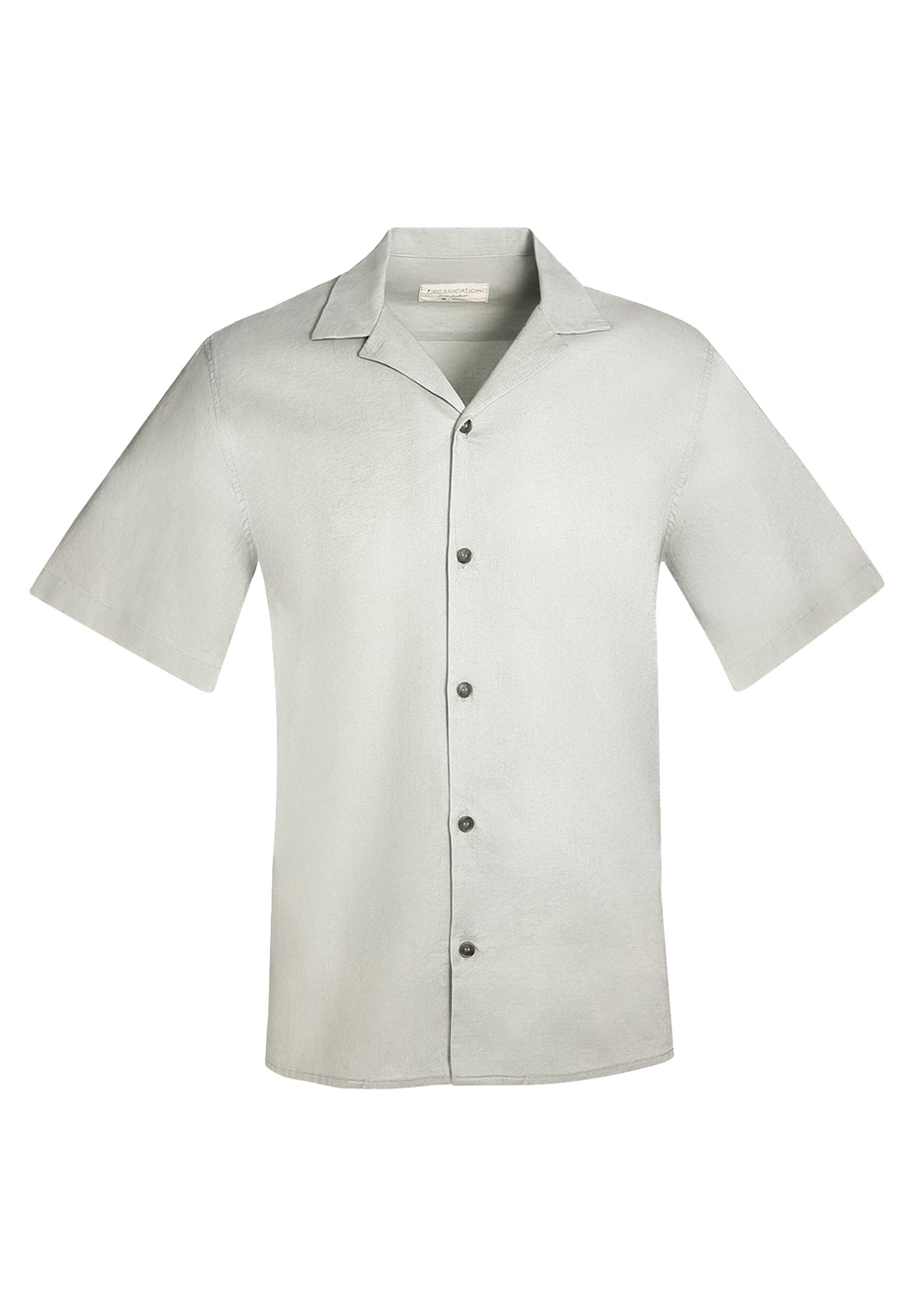 Short-Sleeved Shirt in Organic Cotton & Linen in green moss - Ecomarket.com