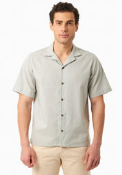Short-Sleeved Shirt in Organic Cotton & Linen in green moss - Ecomarket.com