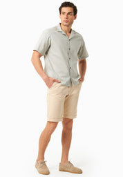 Short-Sleeved Shirt in Organic Cotton & Linen in green moss - Ecomarket.com
