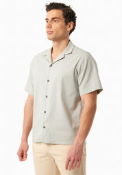Short-Sleeved Shirt in Organic Cotton & Linen in green moss - Ecomarket.com