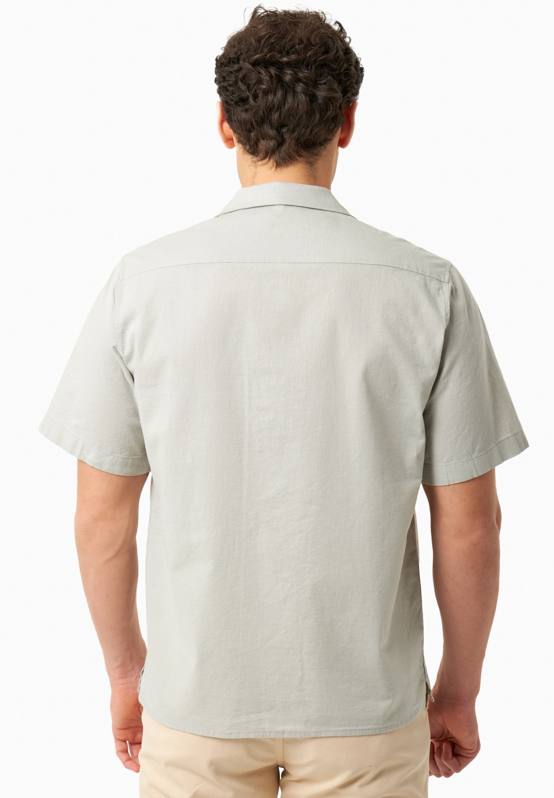 Short-Sleeved Shirt in Organic Cotton & Linen in green moss - Ecomarket.com