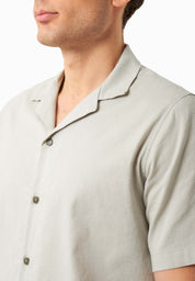 Short-Sleeved Shirt in Organic Cotton & Linen in green moss - Ecomarket.com