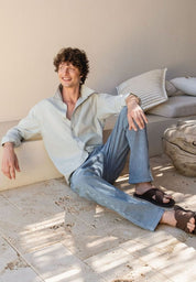 Long-Sleeved Shirt in Organic Cotton & Linen in green moss - Ecomarket.com