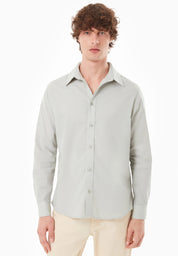 Long-Sleeved Shirt in Organic Cotton & Linen in green moss - Ecomarket.com